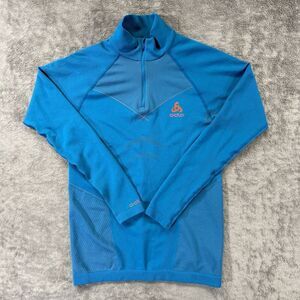 Odlo Base Layer Top Women Medium Blue Quarter Zip Long Sleeve Performance Active